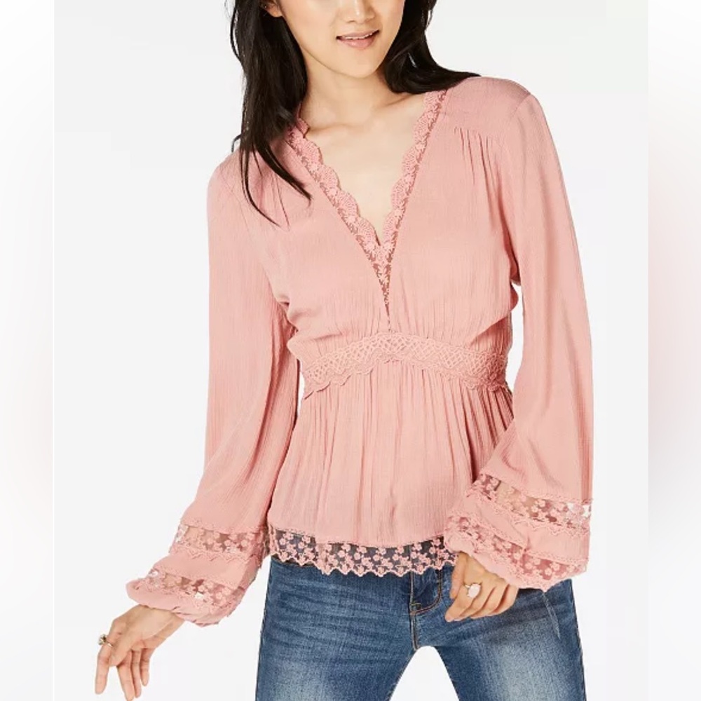 American Rag Pink Ruffled Long Sleeve Blouse